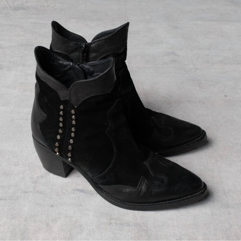 Suede Black Ankle Boots with Studded Detail - Picture 6 of 7
